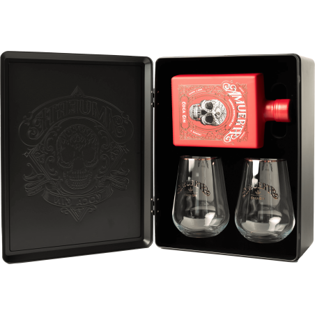 AMUERTE METAL BOX RED - Gin 70 cl + 2 bicchieri trasparenti